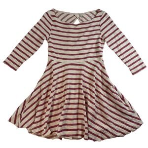 Free People Striped Fit & Flare Dress Burgundy Cream Cutout Back Pockets S Boho